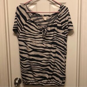 Michael Kors Black and Tan Tie Front Blouse